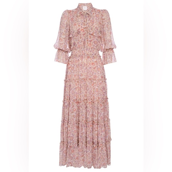 Misa Los Angeles Dresses & Skirts - MISA Los Angeles Blush Pink Floral Maxi Dress XS Tiered Puff Sleeve Boho Prairie